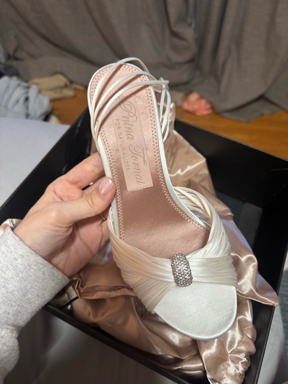 Pnina Tornai for Naturalized Ivory Satin Strappy Bridal Heels